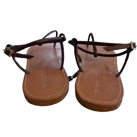 Mango Dark Burgundy Croc Leather Sandals Sz 40 - Picture 5 of 8